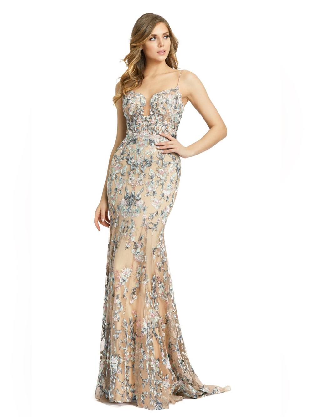 Mac Duggal Embroidered Floral Trumpet Gown